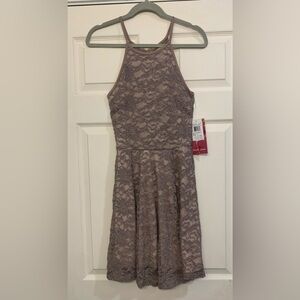 NWT Emerald Sundae Beige Lace & Glitter Fit & Flare Glam Small Dress.     2824-G